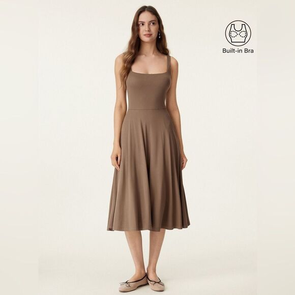 NWT OGL Eco-SkinKiss® Square Neck Flowy New
Airy Brami Midi Dress -Iced Mocha - Picture 1 of 12
